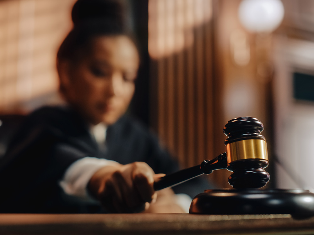 Judge’s gavel in focus during probate court proceedings for estate administration